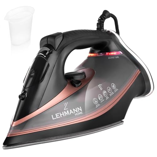 LEHMANN Dampfbügeleisen, 3000 W, Dampfstoß bis zu 140 g, Bügeleisen mit Keramikbügelsohle, 380ml Wassertank, Vertikaldampf, Abschaltautomatik, Antikalk & Tropfstopp, Schwarz/Roségold