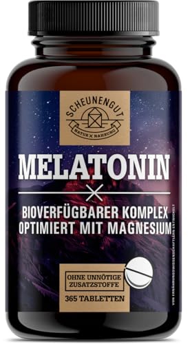 Melatonin Tabletten 365 Stk -0,5mg je 1/2 Tablette- WICHTIG: 0.5mg bioaktives Melatonin Hochdosiert je 1/2 Tablette -Optimaler Schlafkomplex- Laborgeprüft und Vegan DE SCHEUNENGUT®