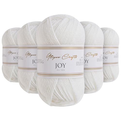 Utopia Crafts JOY DK Knitting Yarn 5x 50g - 100% Acrylic (White)