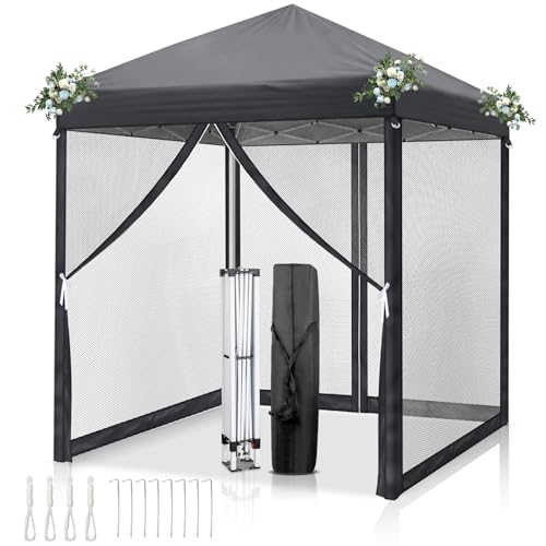 LEADZM Pavillon 2x2m,Faltpavillon,Wasserdicht,UV Schutz 50+,Höhenverstellbar mit 4 Moskitonetzen, Stabil, Ideal für Garten, Terrasse, Camping und gewerbliche Nutzung (Anthrazit, 2x2-4 Seitenteilen)