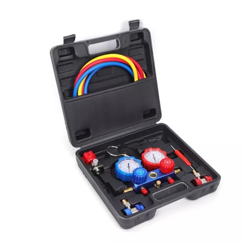 CHIMHOON Klima Kältemittel, Klimaanlage Manometer, Klimaservicegerät Monteurhilfe, 5 Fuß Ladeschläuche, Kältemittel Manifold Messgerät, AC-Diagnosewerkzeuge Autoklimaanlagen