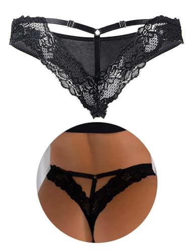 comeondear Damen Höschen Sexy String Tanga Damen Spitze Unterwäsche Brazilian Slip Bikini Thong Erotisch Panty T-Back Hipster Dessous Große Größen Unterhosen Reizwäsche(Schwarz,L)