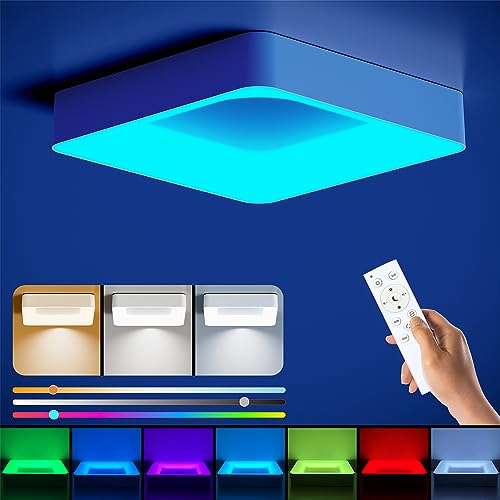BLNAN LED Deckenleuchte RGB Dimmbar 24W, Deckenlampe mit Fernbedienung, Lampen Farbwechsel 3000K-6500K für Wohnzimmer Schlafzimmer Kinderzimmer Küche Badezimmer Eckig 30cm