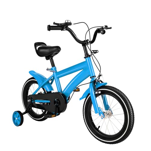 HUOMMGS Kinderfahrrad 14 Zoll Upgraded Kinderfahrrad mit Stützrädern Höhenverstellbar Kinder Fahrrad für ab 3-6 Jahre Jugend Fahrrad für Jungen & Mädchen (Blau)