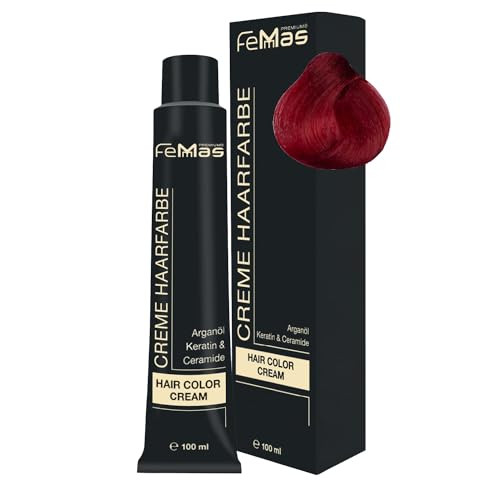FemMas Haarfarbe Pure & Mix Rot I Creme mit Arganöl, Keratin & Ceramiden I Als dauerhafte Haarfärbung oder Tönung für strahlende, haltbare Farbergebnisse I 100 ml