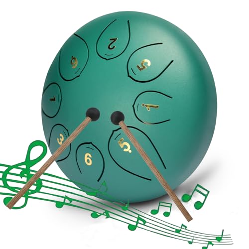 Steel Tongue Drum, 8 Noten 6 Zoll Musikinstrumente mini Steel Pan Tones Percussion Instrument Hand Pan Drum Stahlzungen Ätherische Trommel mit Stofftasche, Musikbuch und Schlägel