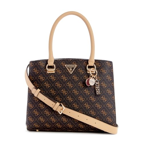 GUESS Damen Noelle Girlfriend Satchel Schulranzen, Tragegriff Oben, Braunes Logo