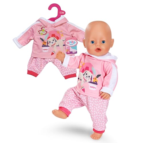 BABY Born Jogging-Anzug - Mit Hoodie inkl. Hunde-Print & gemusterter Hose - Hochwertiges Puppenzubehör - Kleidung geeignet für Puppen der Größe 43 cm