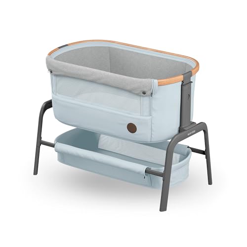 Maxi-Cosi Iora Beistellbett Baby, Faltbares Co-Sleeper, 0–6 Monate, max. 9 kg, 4 Neigungs- und 5 Höhenstufen, Leichtes Schieben, Bequeme Matratze, Großer Korb, Leicht zu Tragen, Essential Grey