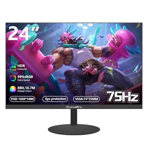 CronusPro 24 Zoll Monitor Full HD (1920x1080) IPS Display, 75Hz,Flachbildschirm mit HDMI/VGA Anschlüssen, Blaulichtfilter & Flimmerfreie Technologie,BuremonitorMonitor für PC Büro Schwarz ﻿