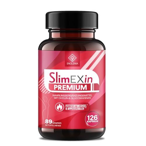 NEU: SlimEXin® PREMIUM Stoffwechsel & Appetitzügler - extrem, schnell & endlich - Hochdosiert mit Cholin und Glucomannan - für Frauen + Männer, 126 Kapseln