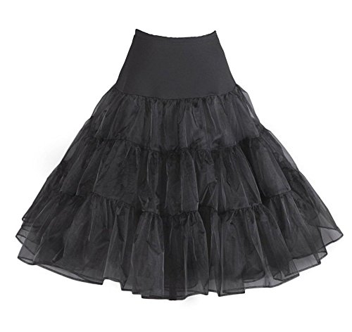 shoperama 50er Jahre Petticoat Tüll-Rock 65 cm Unterrock Rockabilly Fifties 50's Karneval, Farbe/Größe:Schwarz - 4XL