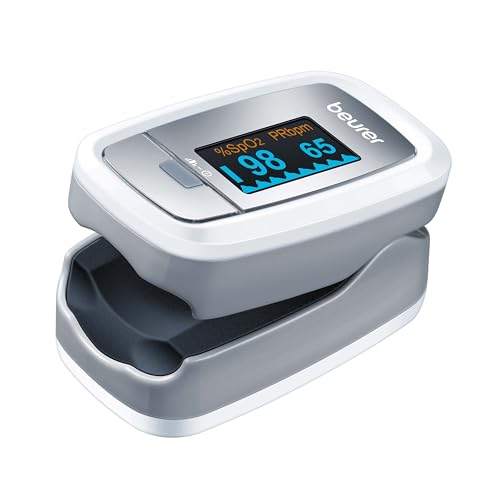 Beurer PO 30 Pulsoximeter, Messung von Sauerstoffsättigung (SpO₂) und Herzfrequenz (Puls), Fingeroximeter mit Farbdisplay, schmerzfreie Anwendung am Finger, 6,1 x 3,6 x 3,2 cm, weiß