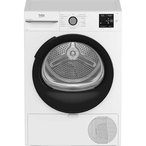 Beko BM3T38220X Wäschetrockner, 8 kg, Frontlader Wärmepumpentrockner, 15 Programme, Sensortrocknung, Säulenfähig, Aquawave Schontrommel, Weiß