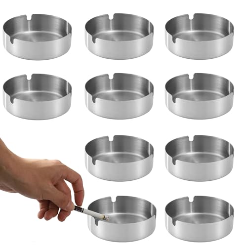 10 Stücke 8 Cm Aschenbecher Edelstahl,Tischplatte Aschenbecher,Moderne Tischplatte Aschenbecher,für Partys, Grillabende oder einfach für den täglichen Gebrauch, Silber