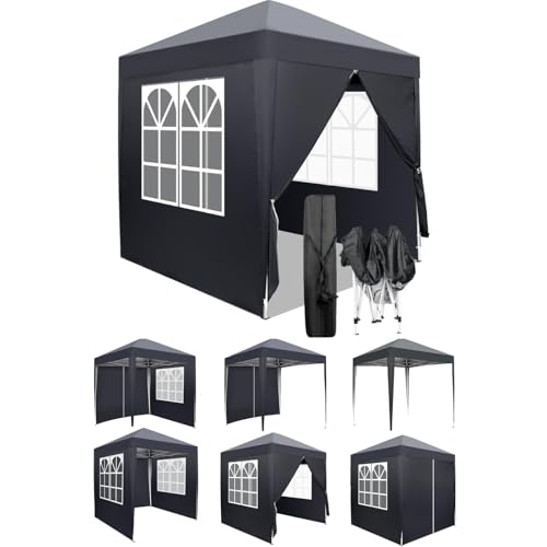 LEADZM 2x2m Pavillon,Pop-up,Winddicht,Wasserdicht,Faltpavillon,UV Schutz 50+,Höhenverstellbar,mit 4 Seitenteilen,für Outdoor, Garten, Party, Camping,Dunkelgrau