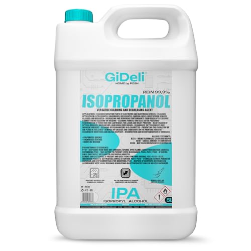 GiDeli Isopropanol 99,9% 5l - Isopropylalkohol Reiniger Hochprozentiger - Reinigungsalkohol für Elektronik, 3d Drucker zubehör, Glass, Bildschirmen und Linsen