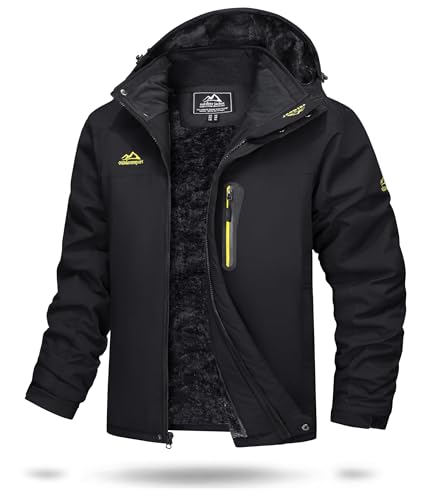 TACVASEN Herren Wasserdicht Winter Skijacke Warme Snowboardjacke Outdoorjacke Gefüttert Winterjacke (L, Schwarz)