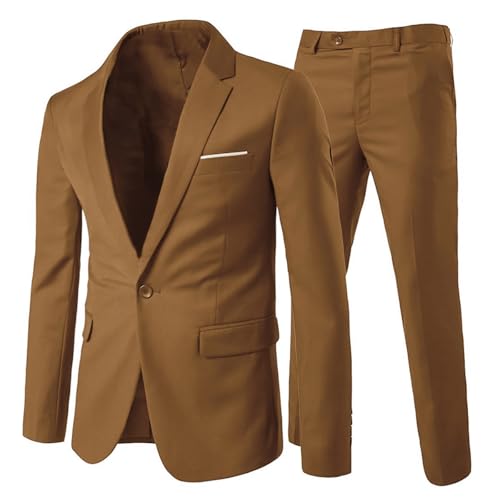 Allthemen Herrenanzug 2 Teilig Slim Fit Anzüge Business Hochzeitanzug Männer Khaki XL