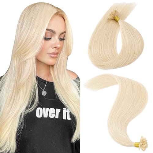 MY-LADY Echthaar Extensions Bondings 40 cm #60 Platinblond, Keratin U-Tip Remy Echthaar Highlight Haarverlängerung, 25 Strähne 1g/s 25g