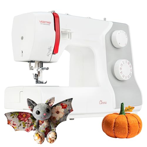 VERITAS Nähmaschine Anna I 32 Stiche I Einfädelhilfe I mit Fuß-Pedal I Freiarm-Nähmaschine I Einstellbare Stichlänge & Stichbreite I Auto-Fadenspannung & Fadenabschneider I LED-Nählicht (weiß-grau)