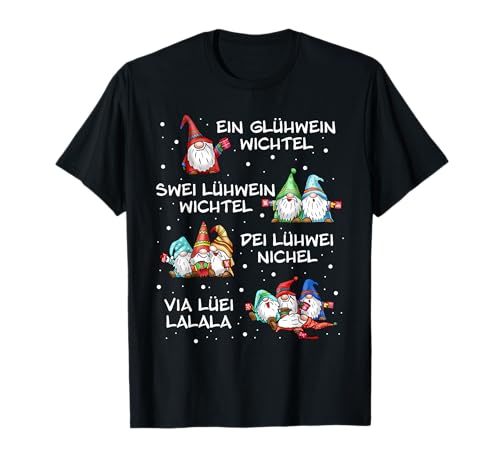 Fusselviecher Ein Glühwein, swei Glühwein Wichtel Weihnachten Elfe lustig T-Shirt Schwarz Klein Unisex-Erwachsene Klassische Passform Kurzarm