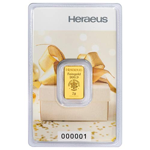 Gold zum Verschenken – Goldbarren 2g Heraeus - Geschenkmotiv - inkl. Geschenkverpackung, Grußkarte und Echtheitsgarantie