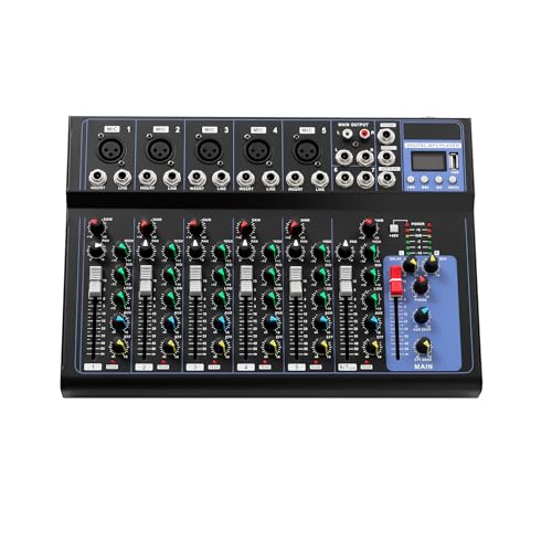 MINRS Bluetooth Audio Mixer 7 Kanal, DJ Mischpult Live Studio mit USB Sound Mixing Console 6 Musikmodi für Musikproduktionsstudios Bars und Bühnen für Anfänger und Profis