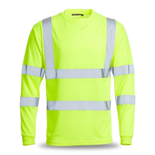 Blackrock Warnschutz-Langarm-T-Shirt, gelbes T-Shirt, Arbeits- und Sicherheitskleidung, hohe Sichtbarkeit, Arbeitsoberteile, Kleidung, PSA-Arbeitskleidung, Vogelaugen-Polyester, atmungsaktiv, Klasse 3