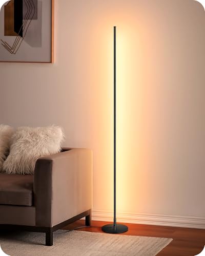 EDISHINE Stehlampe Wohnzimmer, LED Stehlampe Dimmbar, 3000K warmweiße Stehleuchte mit Memory-Funktion, höhenverstellbar 146 cm, moderne Standleuchte für Schlafzimmer und Büro, Schwarz