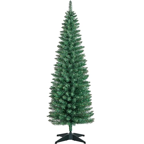 Yaheetech 154cm Bleistift Künstlicher Weihnachtsbaum, Schmaler Tannenbaum mit 294 Spitzen, Schwer Entflammbar Christbaum inkl. Kunststoffständer für Drinnen Weihnachtsdeko, Grün