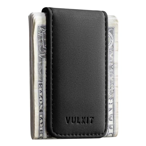 VULKIT Schlanke Magnetische Geldklammer aus Leder für Kreditkarten und Visitenkarten, Geldscheinhalter, Starker Magnet hält 15 x Gefaltete Banknoten