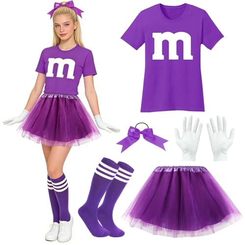 Taechalingo M Aufdruck Tshirt Faschingskostüme,M Kostüm Damen,Gruppen Kostüm Faschingskostüme Damen,Lustig GruppenKostüm,T Shirt mit Tutu Handschuhe,Karneval Kostüm MM Outfits für Faschings