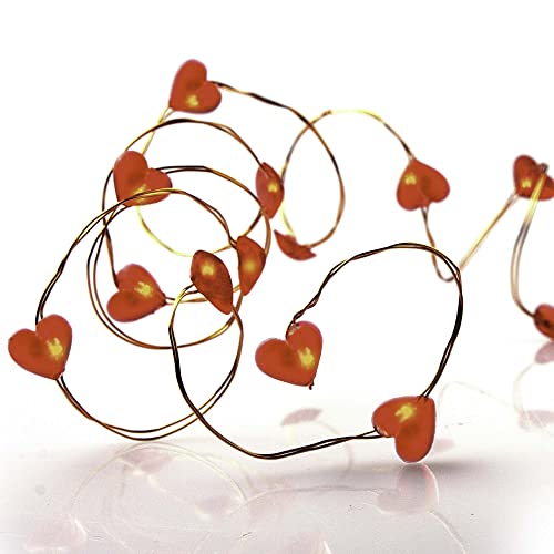hellum LED Lichterkette Herz-en Batterie-betrieben(2AA), 20er rote Herzen mit rote LEDs Kupfer Draht Lichterkette innen, 110cm Lichtlänge für Valentinstag Hochzeit Jahrestage Muttertage Deco 570854
