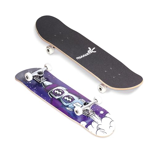 Muuwmi Skateboard Rocket – ABEC 5 - Ahornholz 9-lagig - rutschfest - Board Deck 79x20 cm - PU-Rollen 50x30 mm - Double Kick