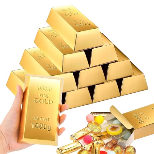 24 Stück Gefälschte Goldbarren Geschenkbox für Kindergeburtstag, Gold Brick Candy Boxes Goldtaler Süßigkeiten Boxen Schatzziegel Goldfolie Geschenkbox Klein für Piratenmottos, Partys, Schatzsuchen