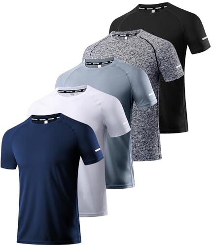 5er Pack Sport Tshirts Herren Kurzarm T-Shirts Funktionsshirt Laufshirt Schnelltrocknend Atmungsaktive Sport Shirt Fitnessshirt Trainingsshirt Fitness Oberteil für Running Workout Bodybuilding 5P02-M