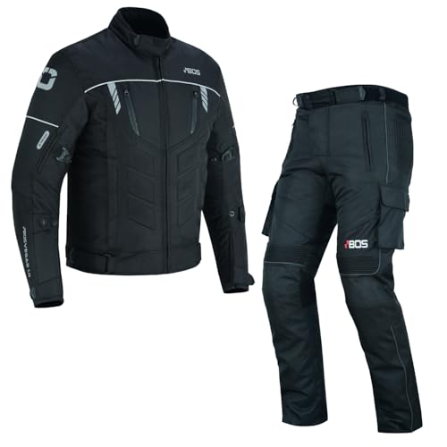 BOSmoto Motorradkombi Textil 2-teilig mit CE Protektoren – Motorradjacke und Motorradhose für Herren,Wasserdichte Motorradjacke mit Hose,Herren Motorradkombi Textil (BLACK, XL)