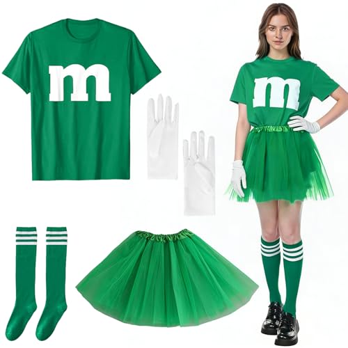 GOUYENG M und M Kostüm Damen,M Aufdruck Gruppen- Kostüm,M Aufdruck Tshirt Faschingskostüme,mit Tutu Handschuhe Streifensocken,M Aufdrucks Gruppen- Kostüms,für Karneval,Fasching,Mottoparty