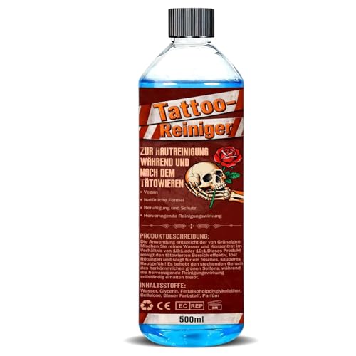 Reiniger 500 ml mit Sprühkopf, Tattoo Reinigungsschaum, zur Hautreinigung während des Tätowiervorgangs und danach Tattoo, Blau Seife