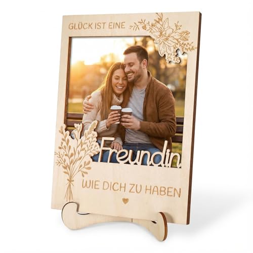 Oryxalv Magnetischer Holz Bilderrahmen mit kreativen Linien – Geschenk Freundin & Beste Freundin, personalisiertes Foto Geschenk zum Geburtstag, Valentinstag oder Jahrestag