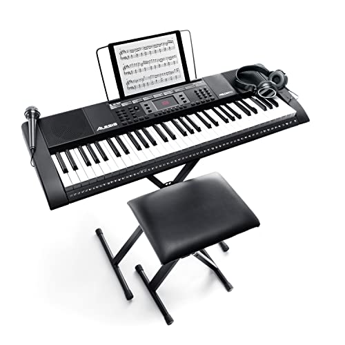 Alesis Melody 61 - Keyboard E-Piano für Anfänger mit Lautsprechern, Klavier Ständer, Hocker, Kopfhörern, Mikrofon, Notenablage, 300 Sounds & Musiklektionen