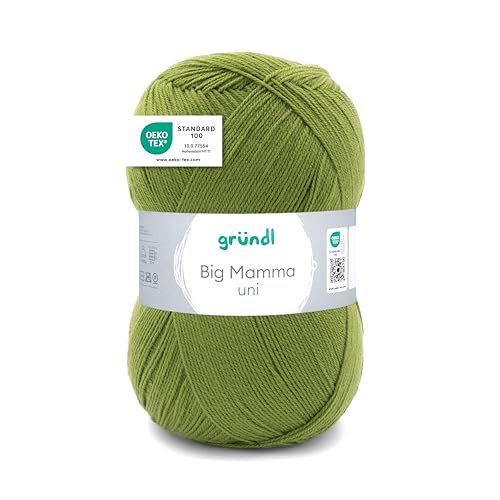 Gründl Wolle Big Mamma uni - XXL Wolle zum Stricken - Strickgarn - Weich und hautfreundlich - 100% Polyacryl - 1 Knäuel 400 g / 1040 m - Nadelstärke 3,5-4,5 - grasgrün