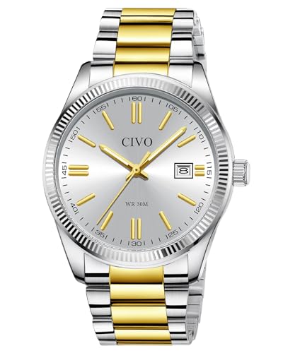 CIVO Herren Uhr Edelstahl Armbanduhr: Einfach Business Wasserdicht Uhren für Männer Gold - Analog Quarz Herrenuhr mit Leuchtend Datum