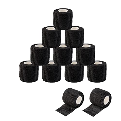 EZ Tattoo Grip Tape - 12 Stück (5cm x 4.5m) Selbstklebende Bandage für die Schwellung von Handgelenk und Knöchelverstauchung, Einweg-Rolle Tattoo Grip Tube Tape für Tattoo-Maschine (Black)