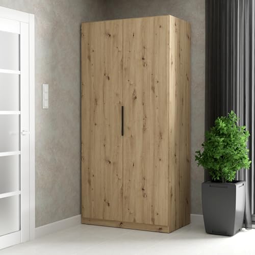 FORTE CADIXO Kleiderschrank 100, 2-türiger Drehtürenschrank, Holzwerkstoff, Artisan Eiche Dekor, 100,9 cm breit, 212,9 cm hoch, 58,9 cm tief