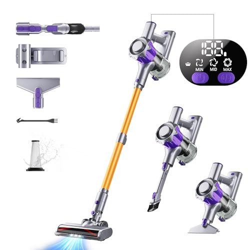 Akku Staubsauger, 40000Pa/450W Staubsauger Kabellos mit Smart Display Bis zu 50 Minuten Laufzeit Cordless Vacuum Cleaner mit Automatikmodus&Anti-Verhedderung-Bürste für Teppich Hartboden und Tierhaare