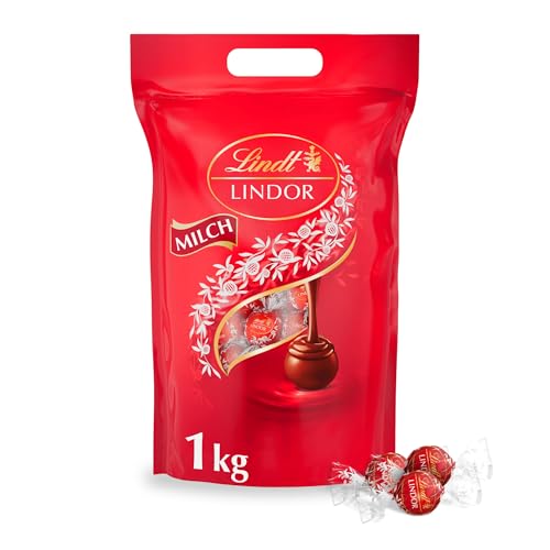 Lindt LINDOR Schokoladen Kugeln Vollmilch | ca. 80 Milch-Schokolade mit zartschmelzender Füllung | Großpackung, Pralinen-Geschenk, 1kg