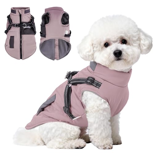 ZoneYan Hundejacke Winterweste Jacken, Warme Reflektierend Hundemäntel mit Geschirr Wasserdicht, Hundekleidung Winter, Hundepullover für Kleine und Mittelgroße Hunde & Welpen, 2XL
