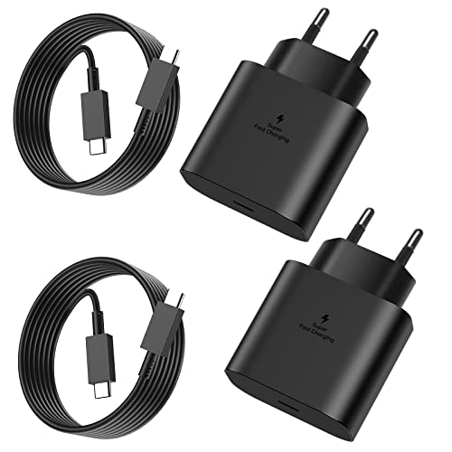 2er-Pack 25W USB C Ladegerät für Samsung,Super Fast Charger mit 2M Ladekabel,Typ C Handy Netzteil Adapter für Samsung Galaxy S25/S24/S23/S22/S21 Ultra/S21+/S20/Note20/S10/S9,für iPhone 17/16/15 Pro